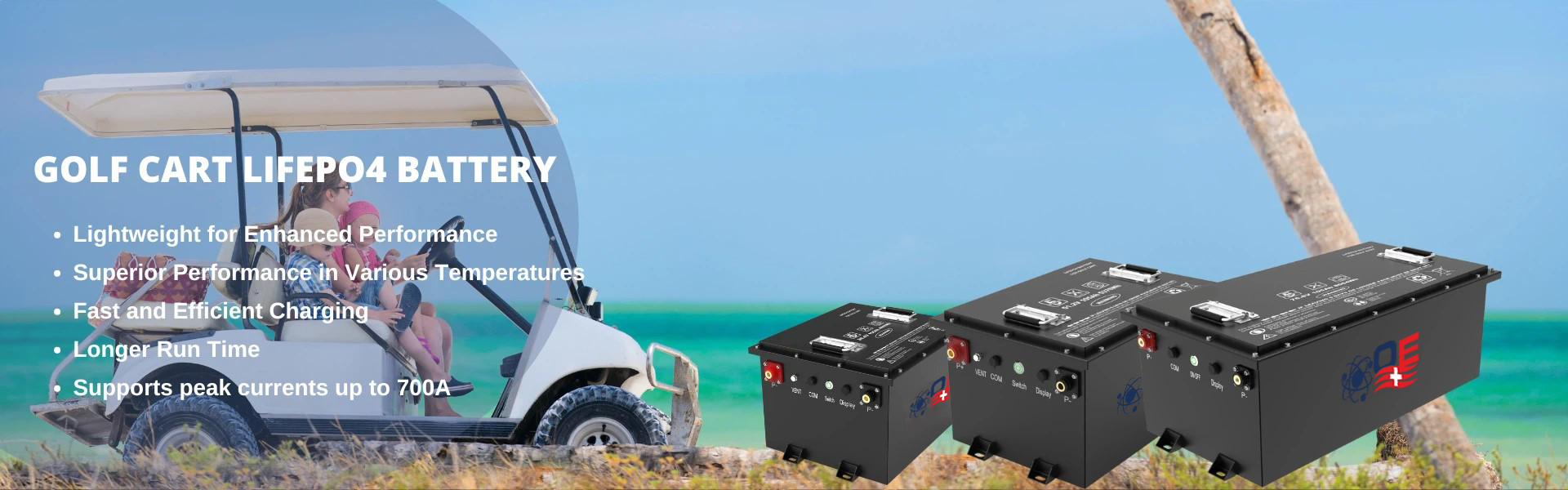 Golf cart LiFePo4 battery: lightweight for enhanced performance superior performance in various temperatures fast and efficient charging longer run time supports peak currents up to 700A